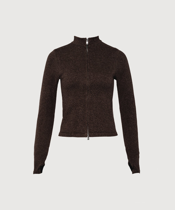Tilda Crop Full Zip Jacket - Sepia Melange