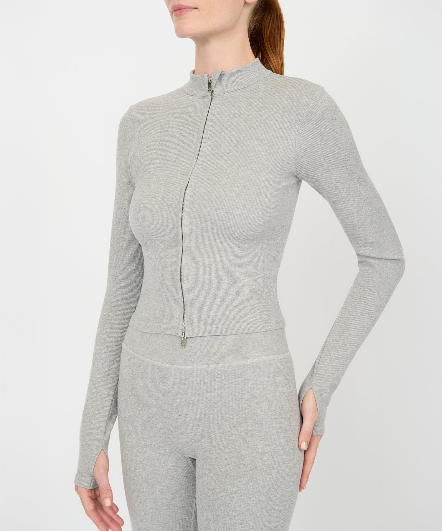 Tilda Crop Full Zip Jacket - Grey Melange
