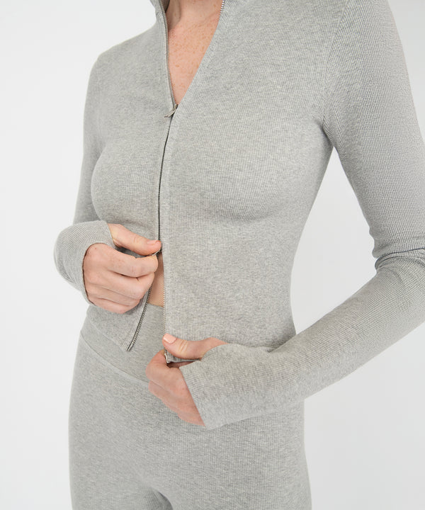 Tilda Crop Full Zip Jacket - Grey Melange