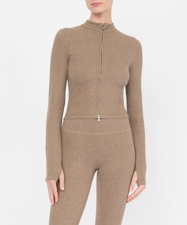 Tilda Crop Full Zip Jacket - Hazelnut Melange