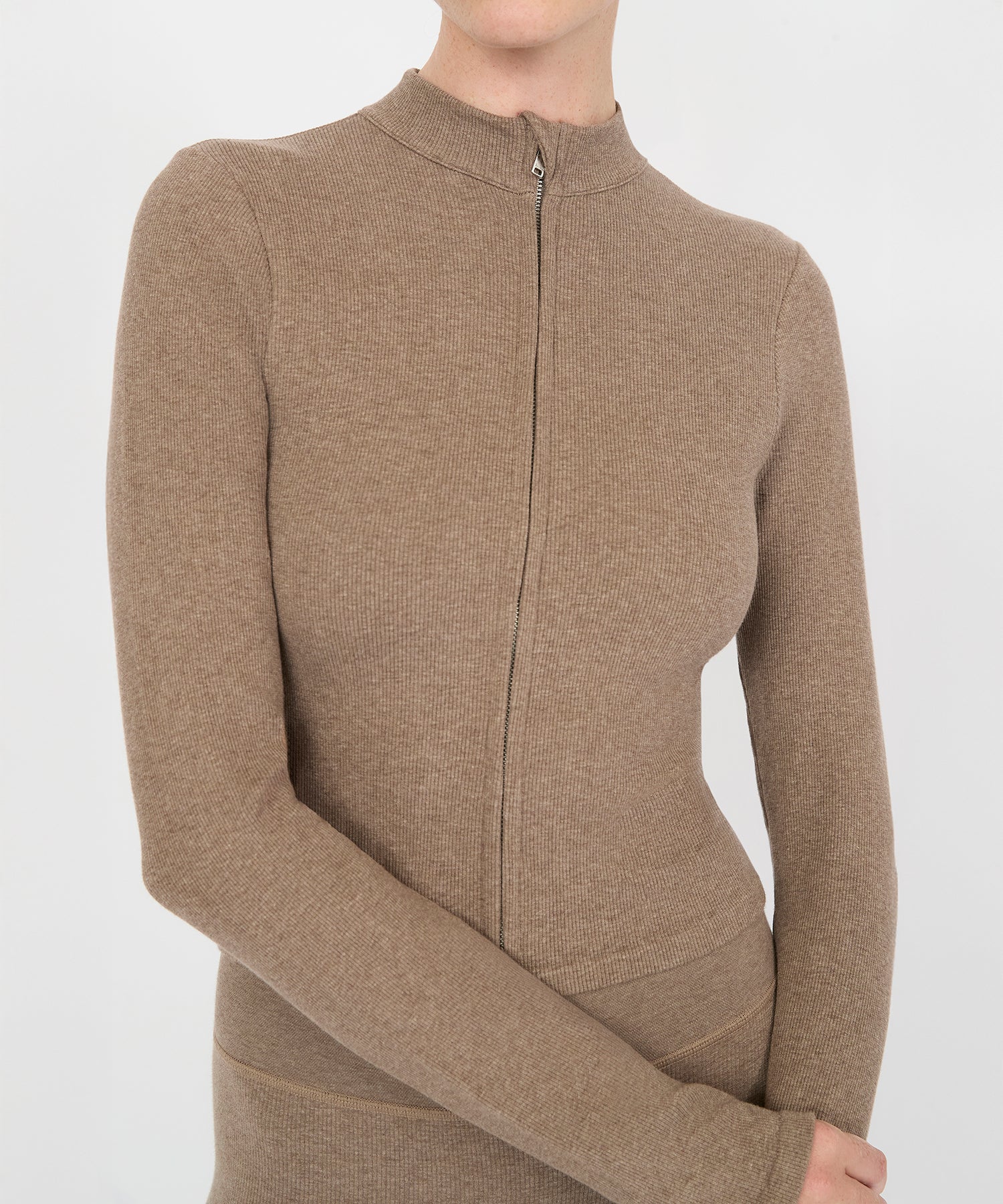 Tilda Crop Full Zip Jacket - Hazelnut Melange