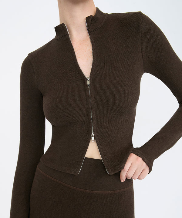 Tilda Crop Full Zip Jacket - Sepia Melange