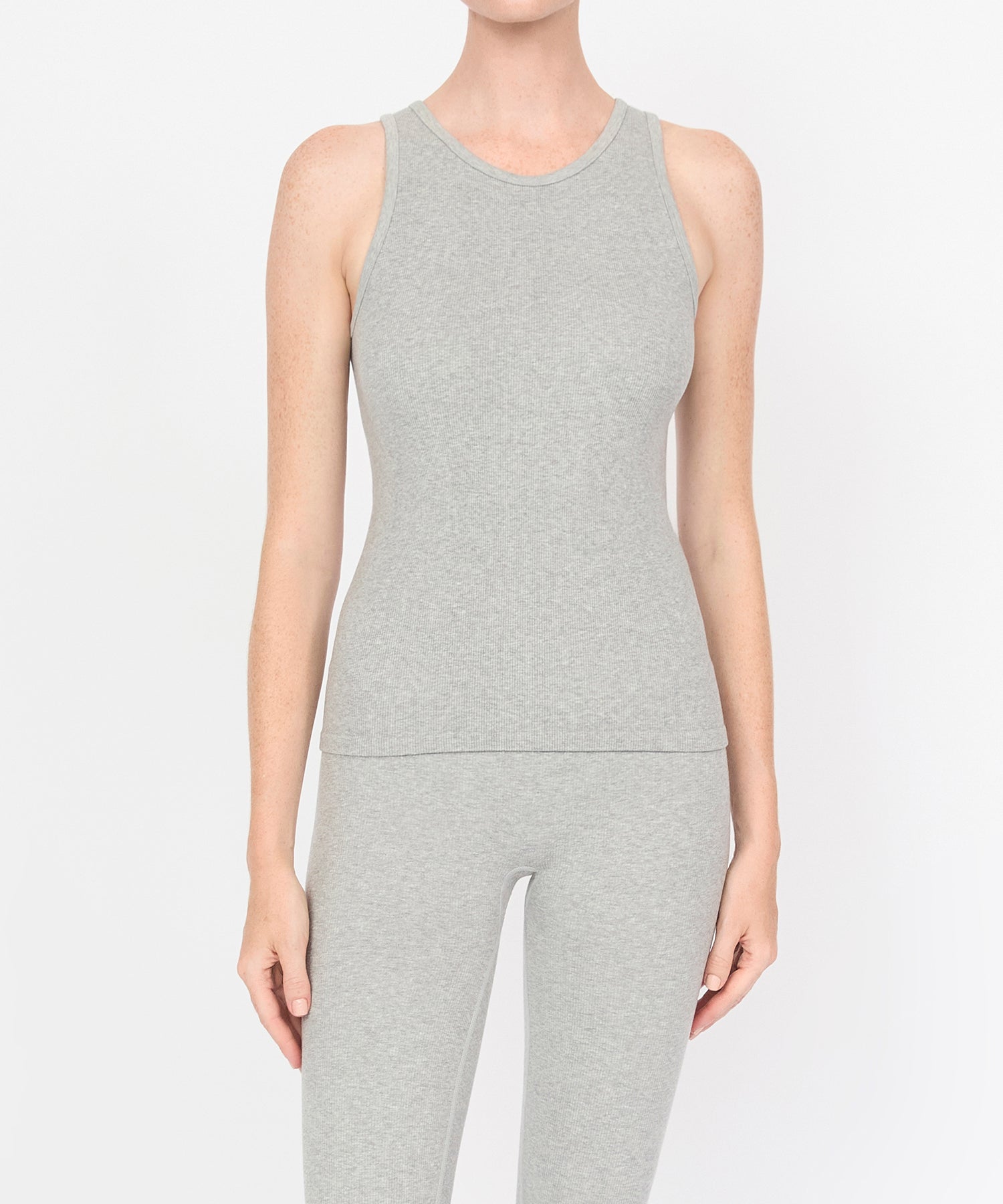 Carly High Neck Tank - Grey Melange