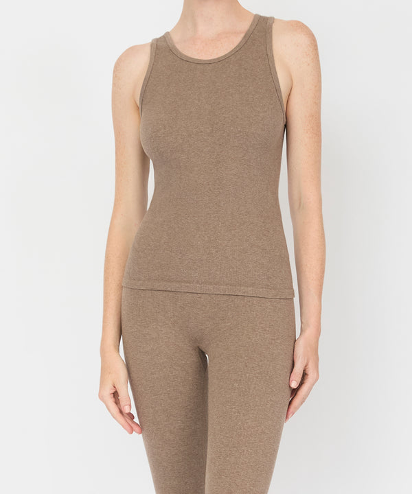 Carly High Neck Tank - Hazelnut Melange