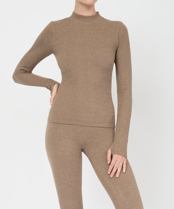 Eve Turtleneck Top - Hazelnut Melange