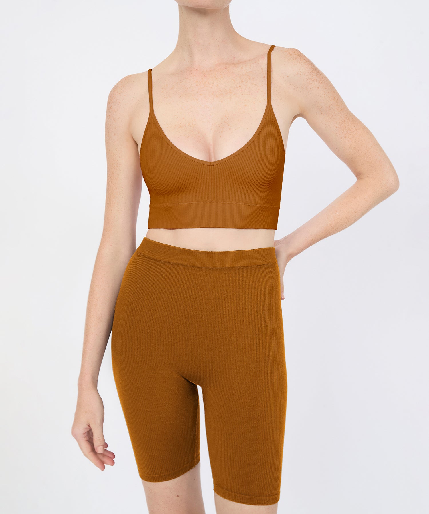 Joanne Rib Short Legging 6" - Terracotta
