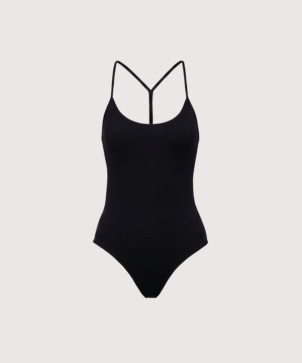 T-Back Seamless Cotton Bodysuit - Black