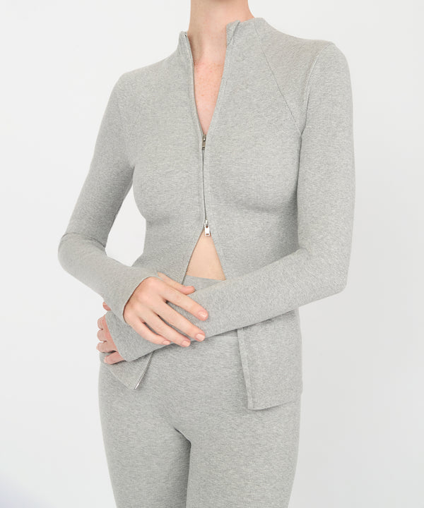 Juliette Seam Full Zip Jacket - Grey Melange