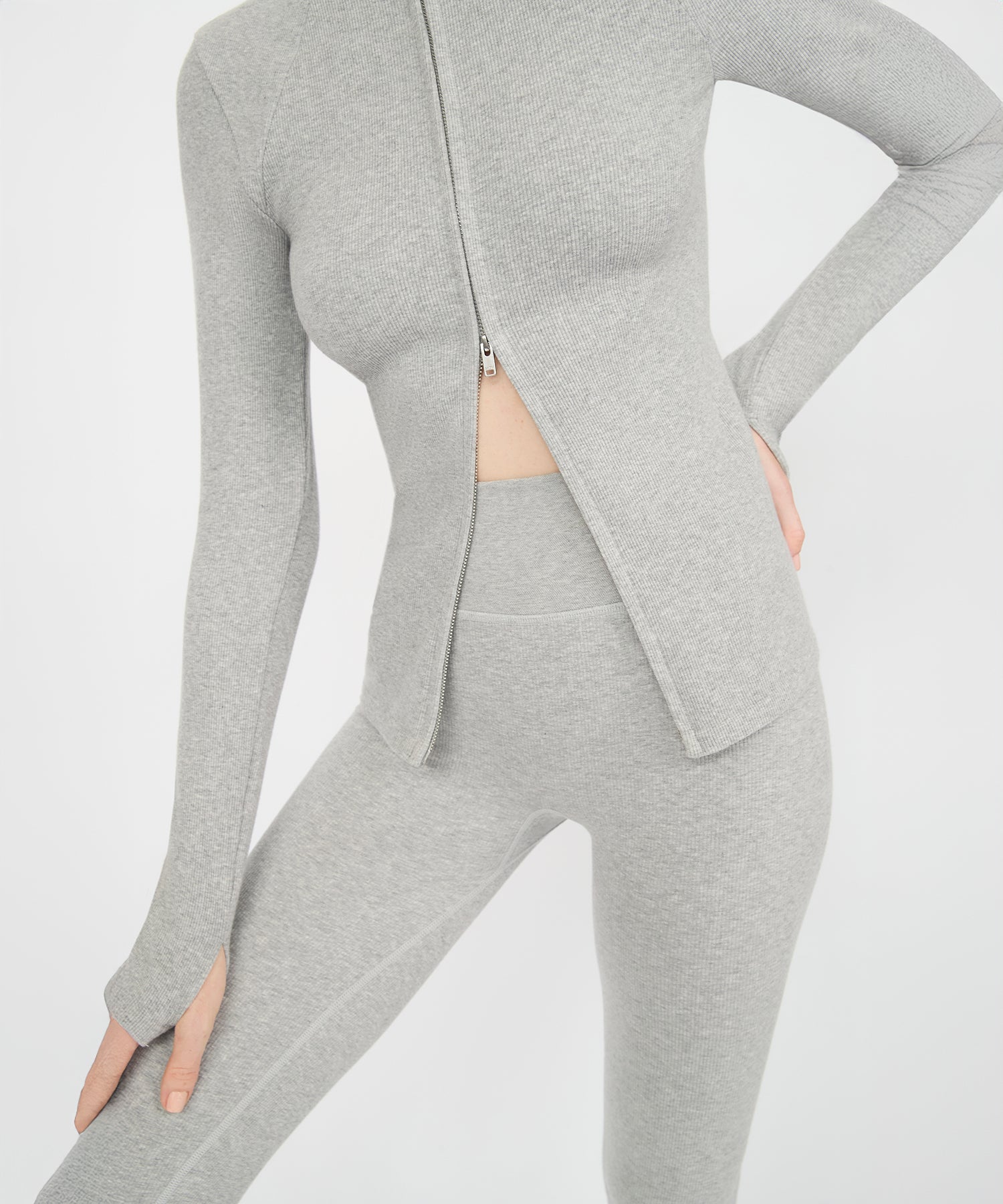 Juliette Seam Full Zip Jacket - Grey Melange