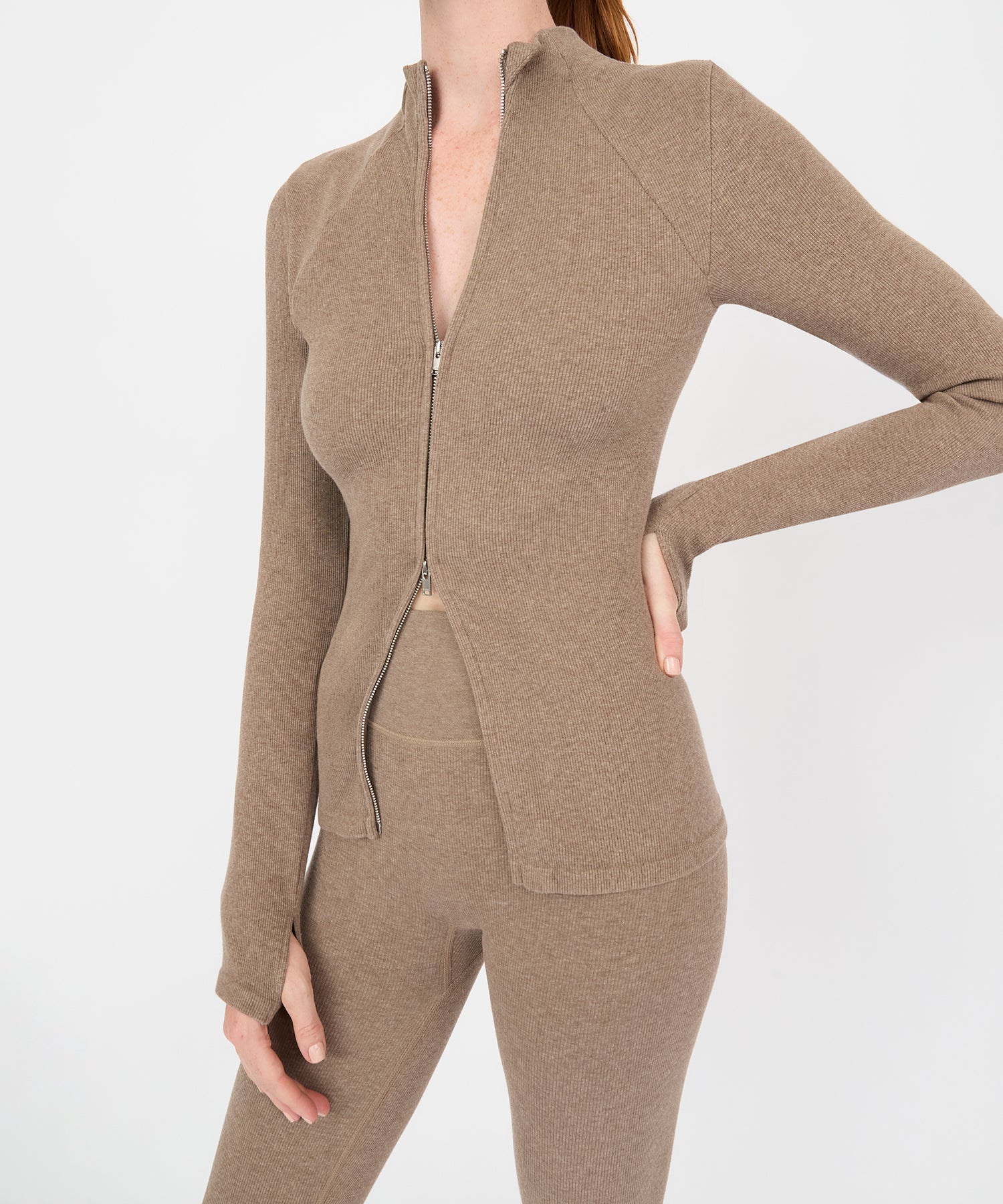 Juliette Seam Full Zip Jacket - Hazelnut Melange