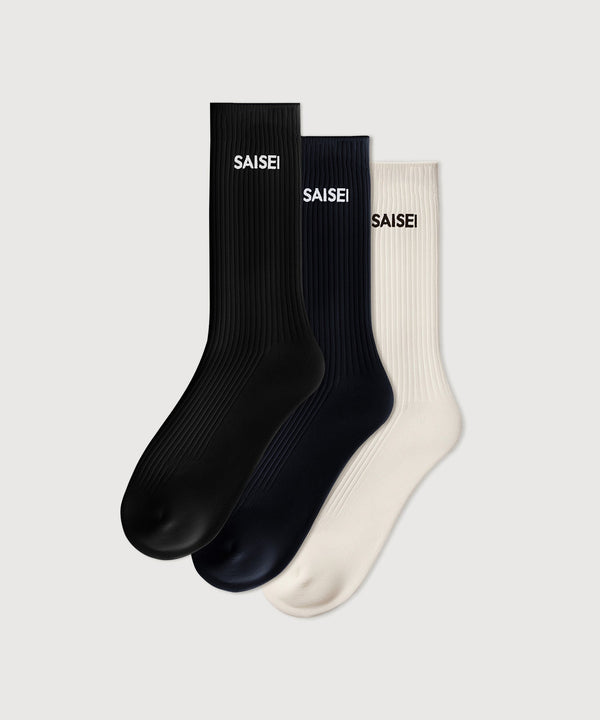 Soft Rib Socks - 3 Pack - Black  / Navy / White