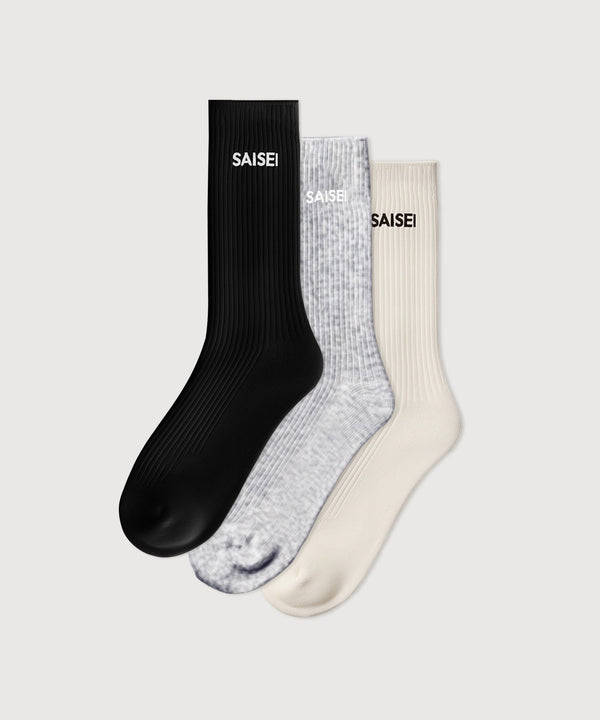 Soft Rib Socks - 3 Pack - Black  / Heather Grey / White