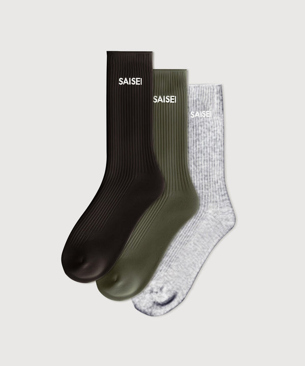 Soft Rib Socks - 3 Pack - Brown / Khaki / Heather Grey
