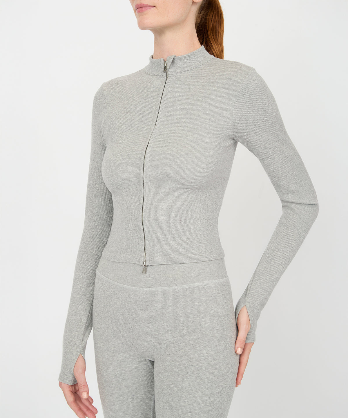 Tilda Crop Full Zip Jacket - Grey Melange