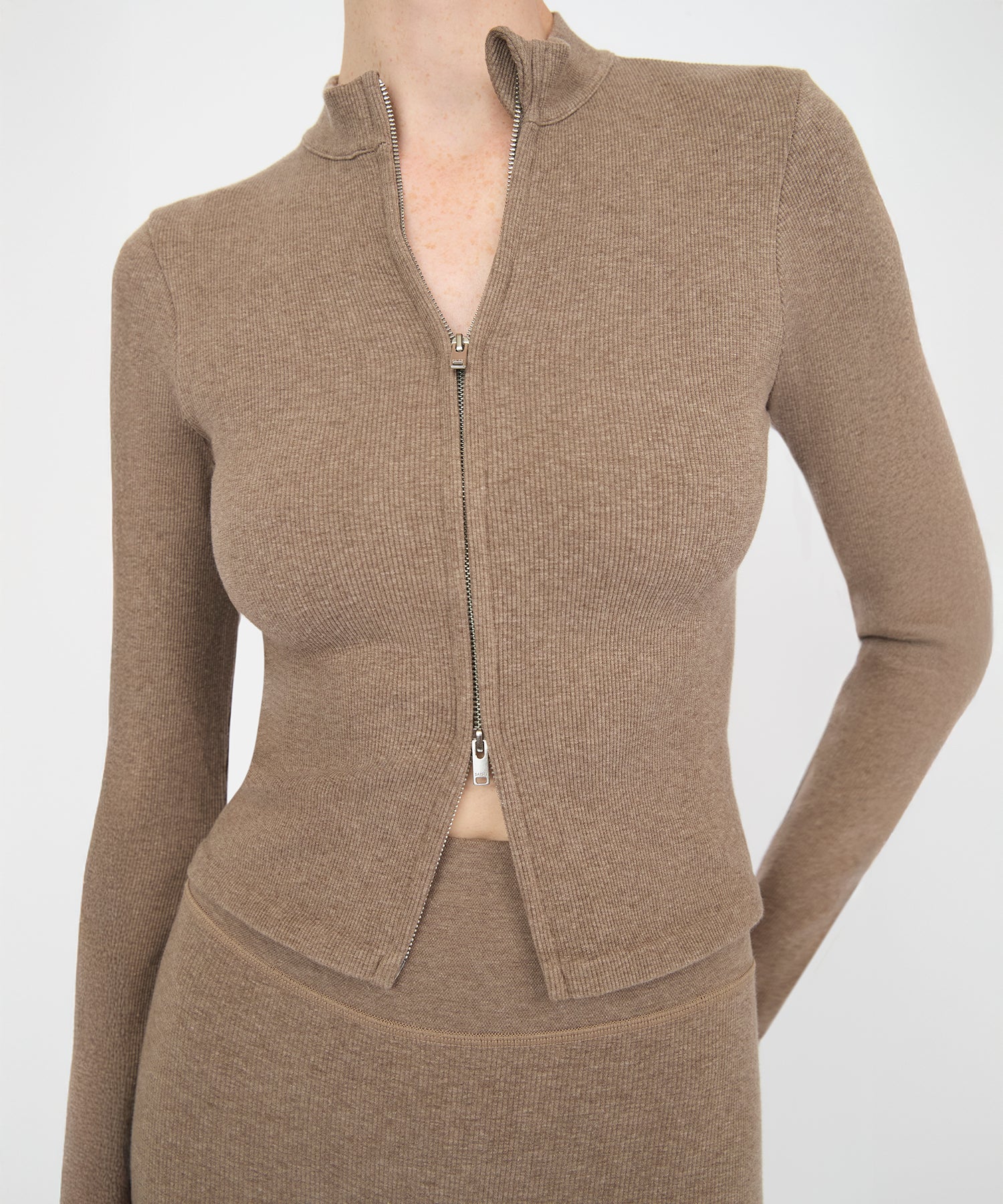 Tilda Crop Full Zip Jacket - Hazelnut Melange