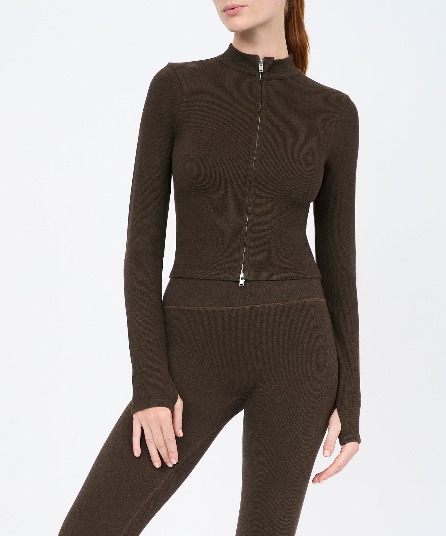 Tilda Crop Full Zip Jacket - Sepia Melange