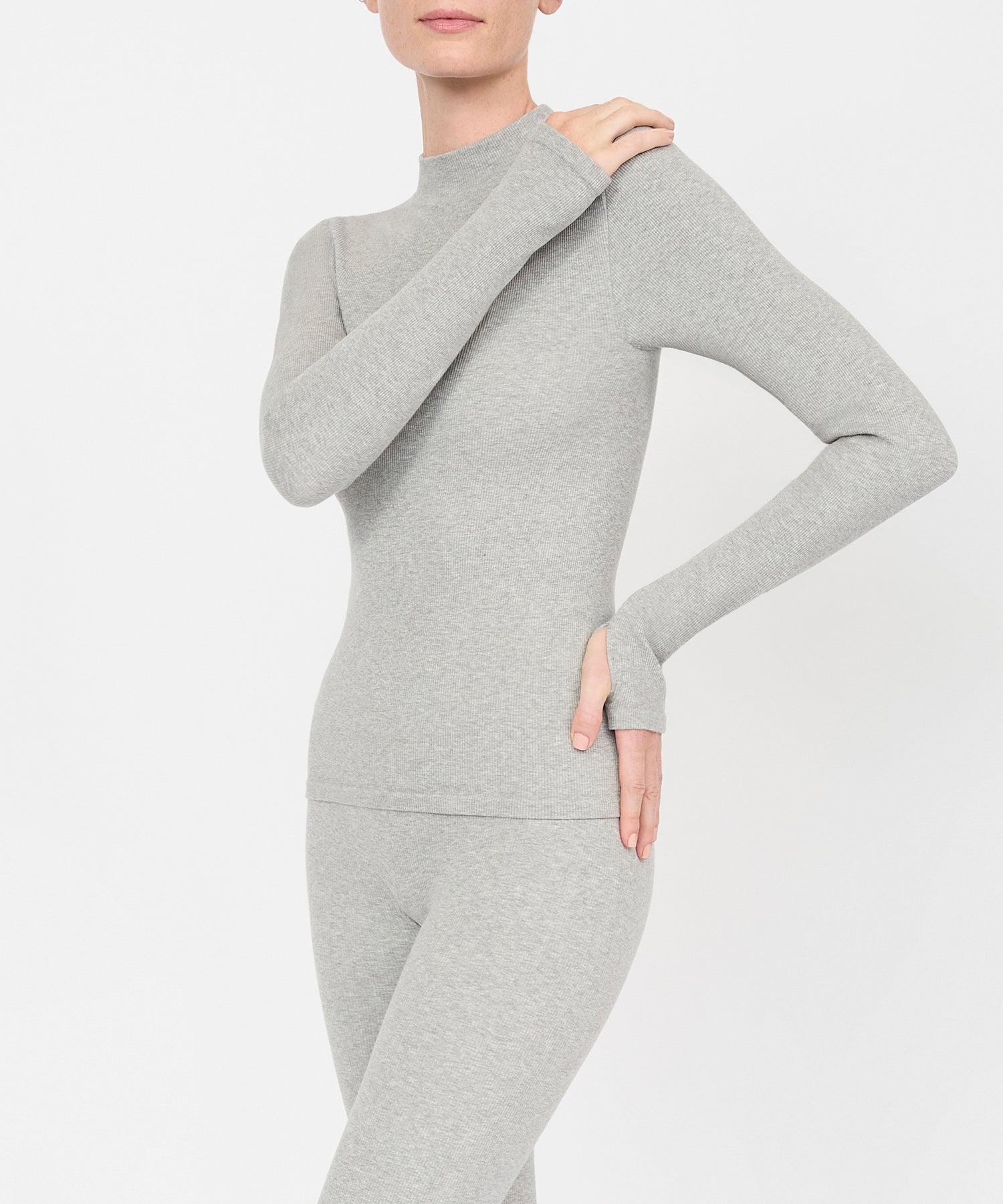 Eve Turtleneck Top - Grey Melange