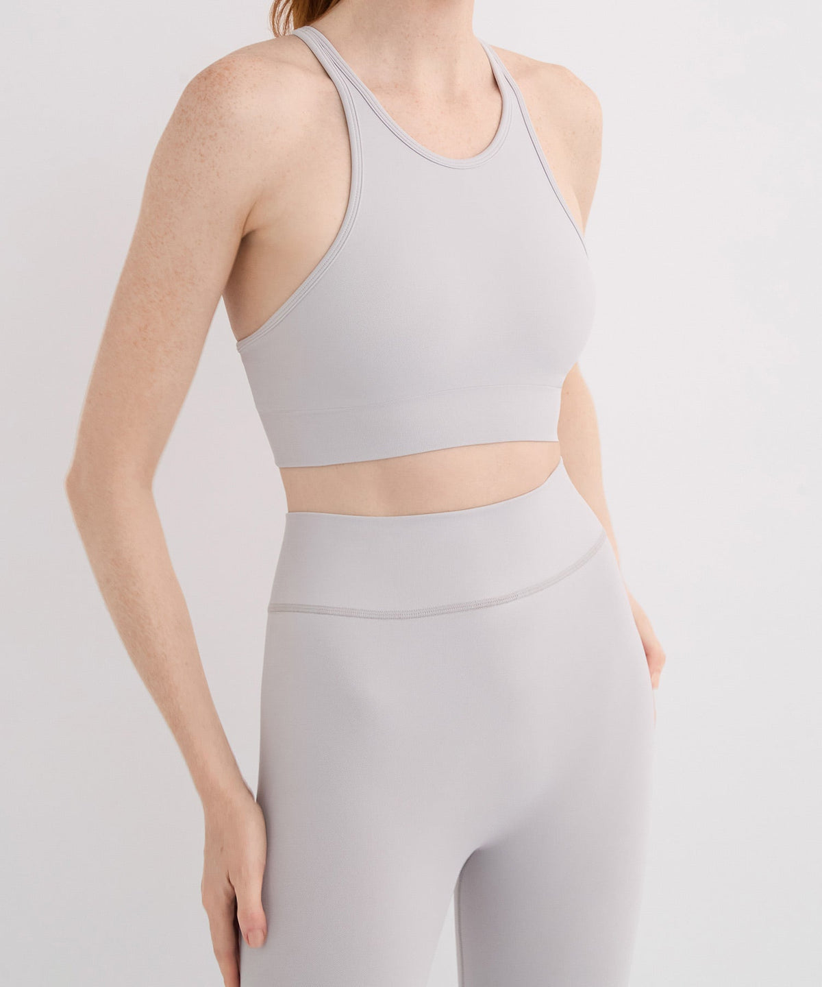 Performance High Neck Sports Bra - Pebble