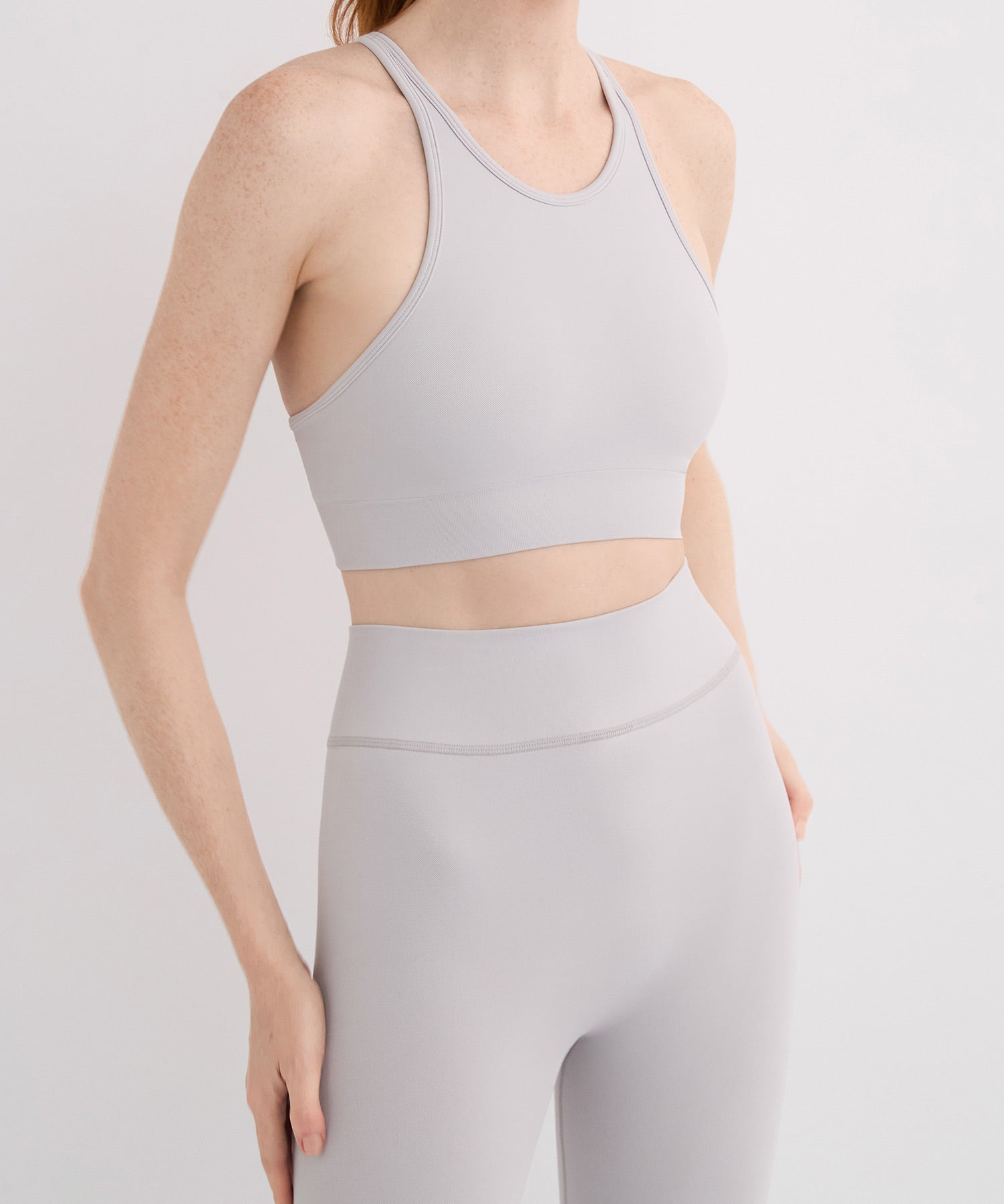 Performance High Neck Sports Bra - Pebble