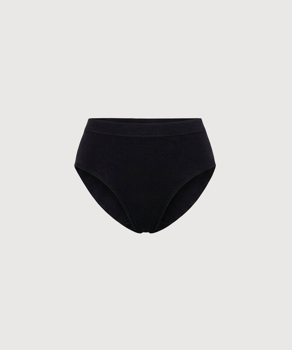 Seamless Cotton High Waist Brief - Black
