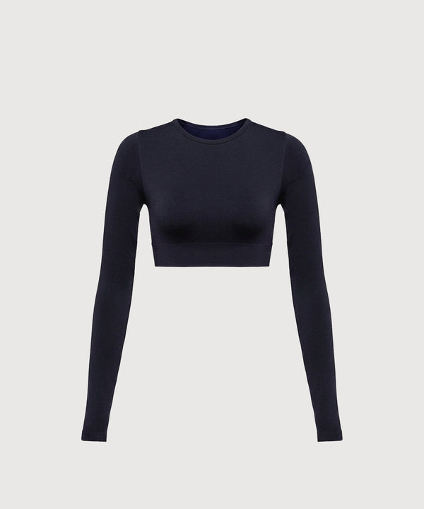 3/4 Sleeve Movement Crop Top - Black