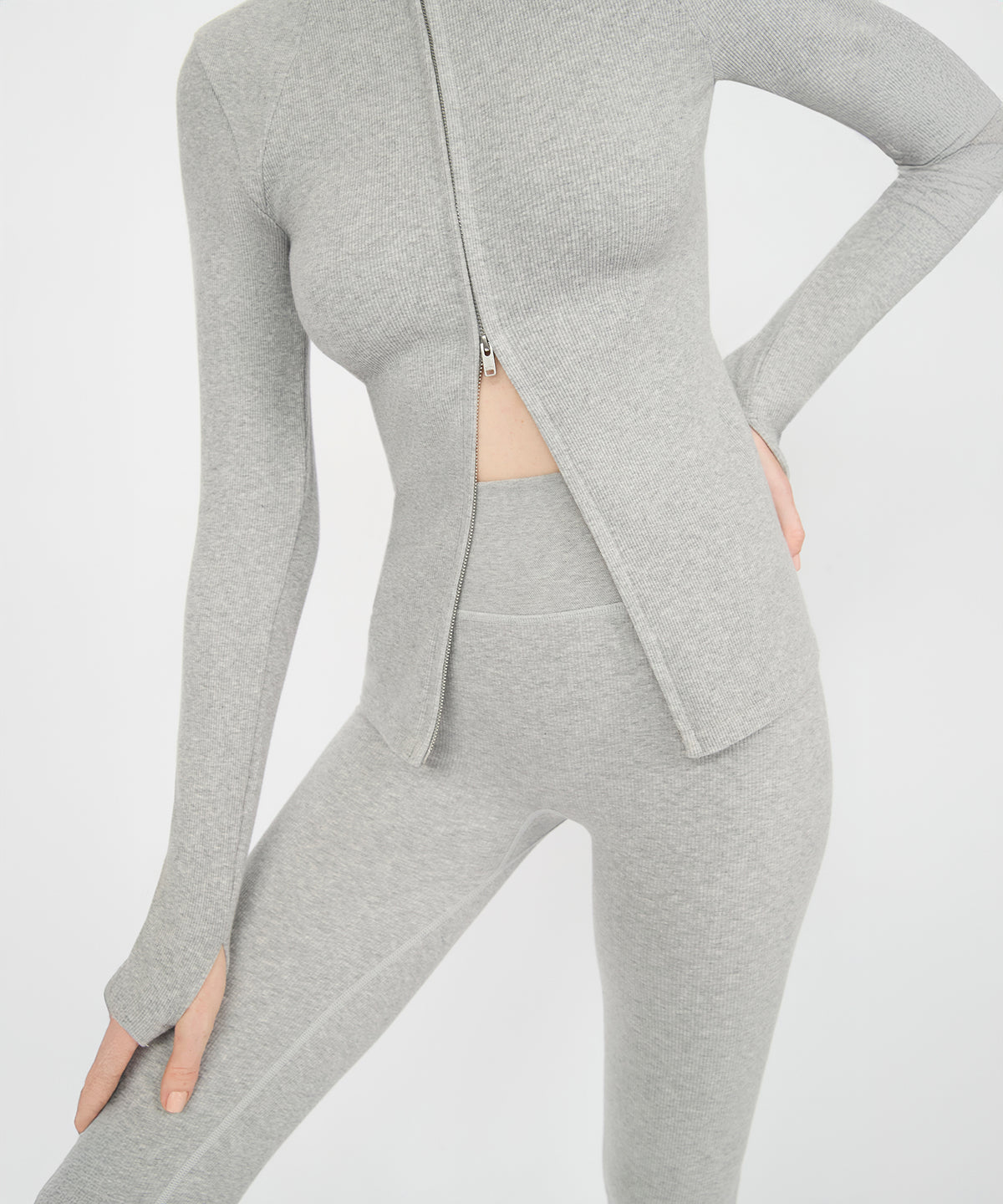 Juliette Seam Full Zip Jacket - Grey Melange