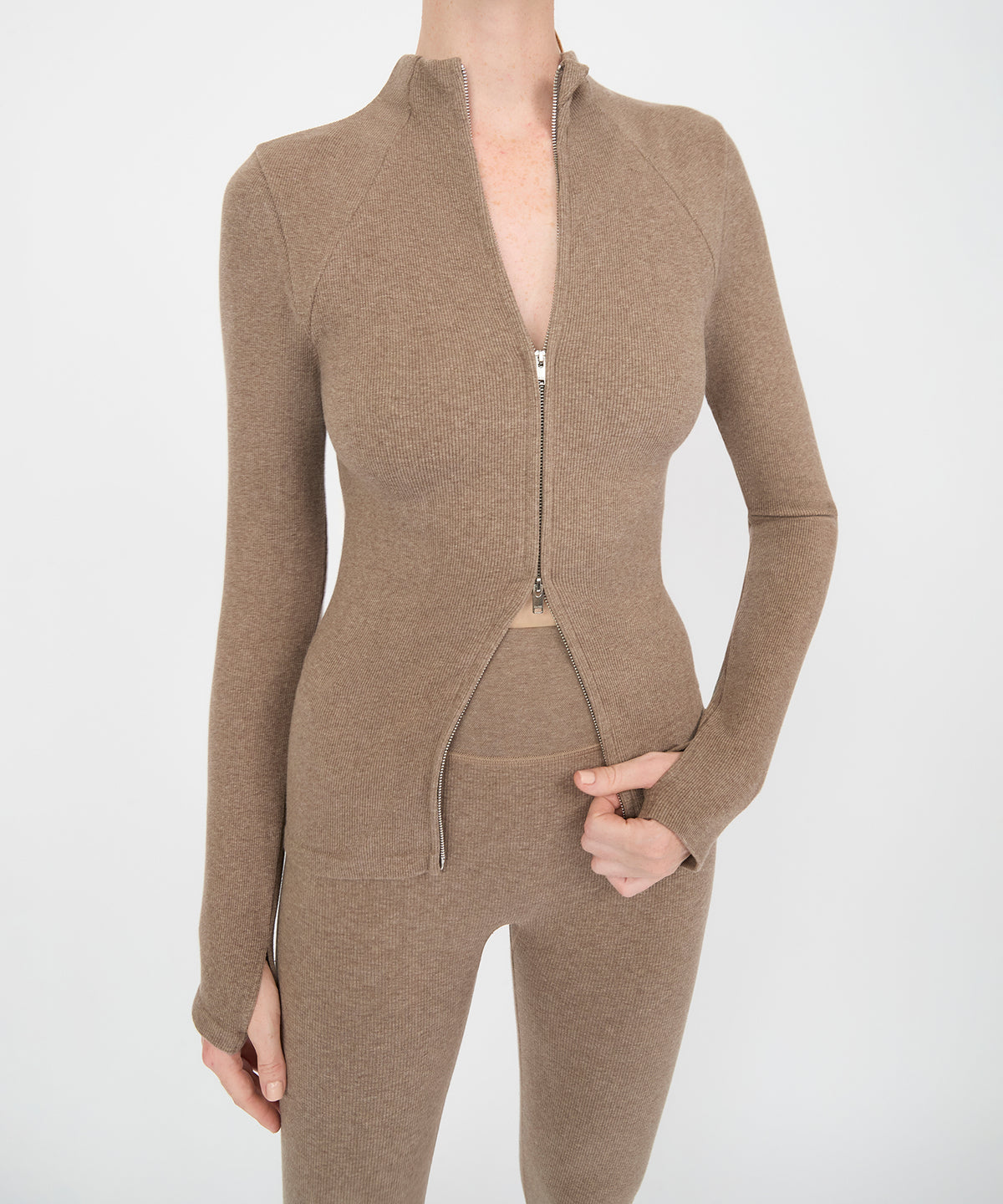Juliette Seam Full Zip Jacket - Hazelnut Melange