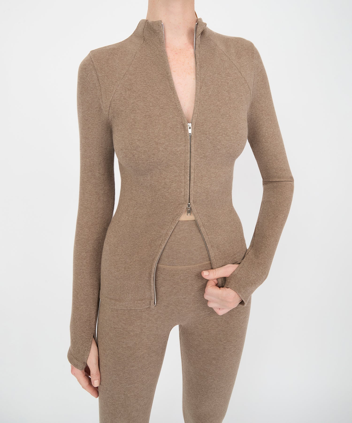Juliette Seam Full Zip Jacket - Hazelnut Melange
