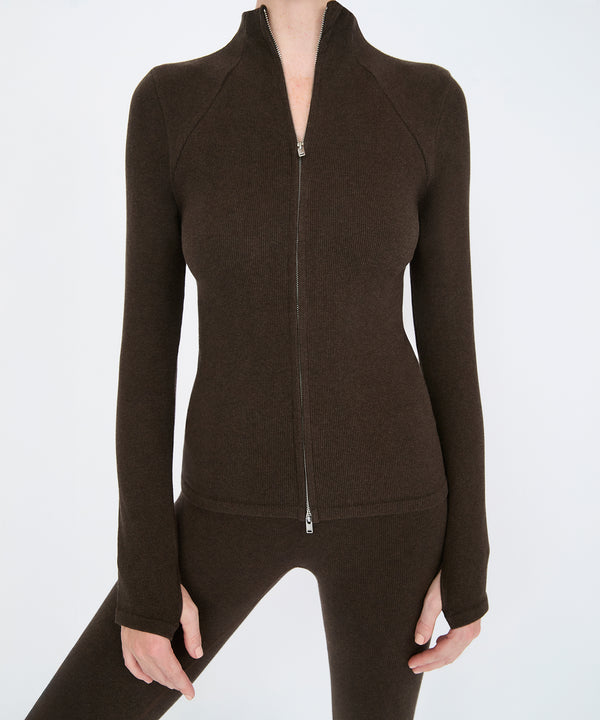 Juliette Seam Full Zip Jacket - Sepia Melange