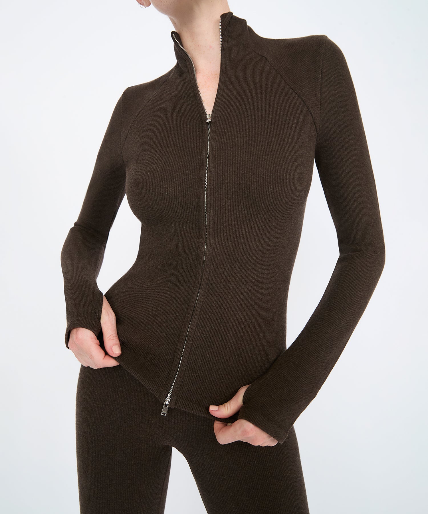 Juliette Seam Full Zip Jacket - Sepia Melange